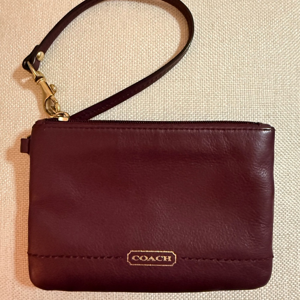 Coach Small Burgundy Leather Wristlet with Gold Hardware